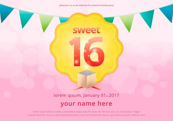 Sweet 16 Illustration Birthday Invitation Template
