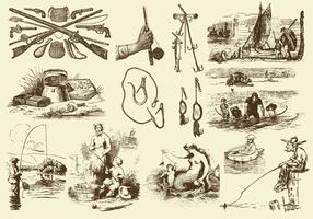 Sepia Fishing Rod Illustrations vector