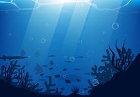 Under Water Scene With Silhouette Coral And Fish Illustration vector