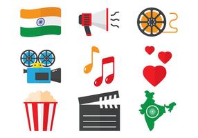 Iconos planos de Bollywood vector