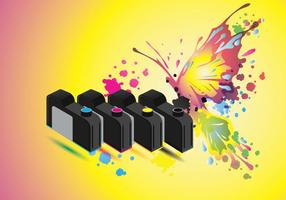 Ink Catridge Vector with Full Color Butterfly Background