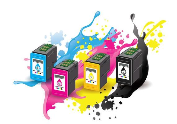 Ink Cartridge Vector with Ink Splatter Background