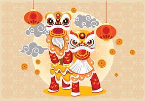 Chinesse Lion Dance and Couple Vector