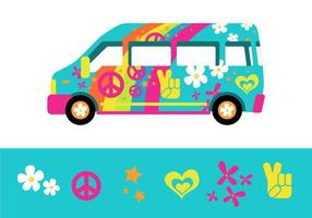 El Psychedelic Rainbow Bus de Hippy Town vector