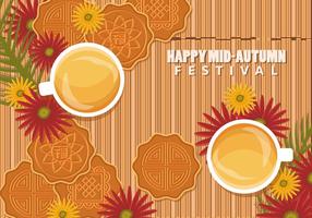 Chinese Mid Autumn Festival Background With Mooncake And Tea vector