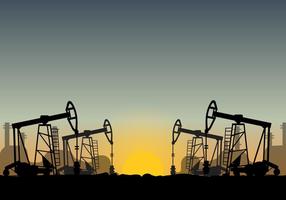 Oil Field Over Sunset Vector 