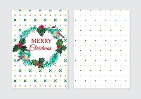 Card With Fir Wreath And Birds Free Vector