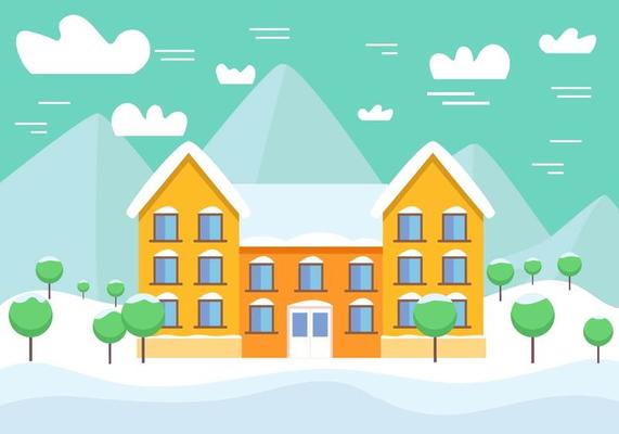 Free Vector Winter Landscape with Building