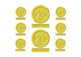 Anniversary gold patch with ribbons vector