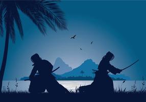 Kendo Silhouette Night Lake Free Vector