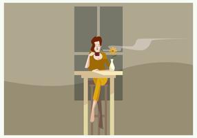 Women With a Cup of Coffe in The Evening Vector