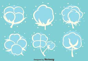 Cotton FLowers White Icons Vector