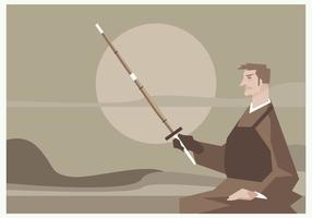 A Man Sitting with a Kendo Sword in Hand Vector