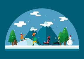 Invierno Sledding escena Vector