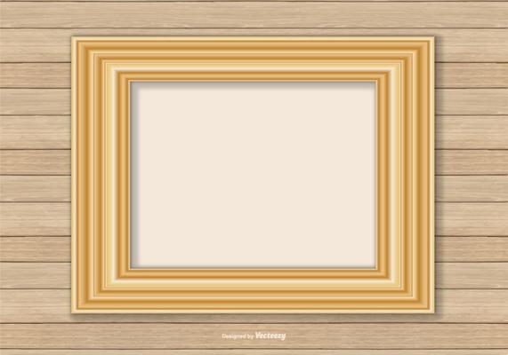 Gold Frame On Wood Wall Background