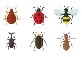 Iconos planos de insectos vector