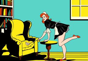 French Maid Cleaning Sofa vector