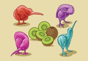 Vector Image of Nice Kiwi Birds and Kiwi Fruits