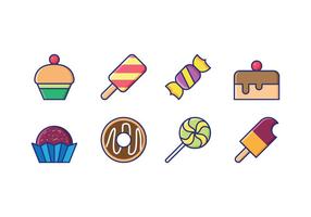 Dulces y goody iconos lineales vector