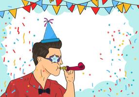 Man Blowing A Party Blower vector