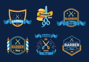 Tijeras etiqueta de barbero logo de la tienda de vectores