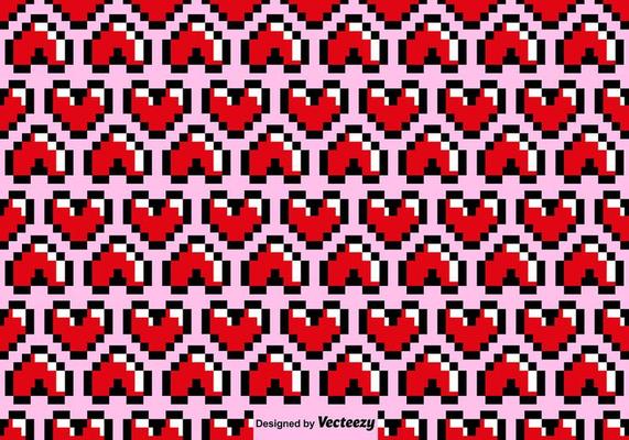 Vector Pixelated Heart Seamless Pattern