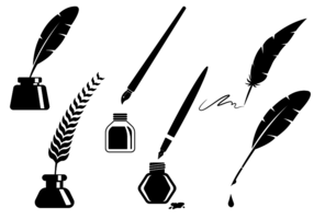 Inkwell and feather quill dip pen hand drawn Vector Image