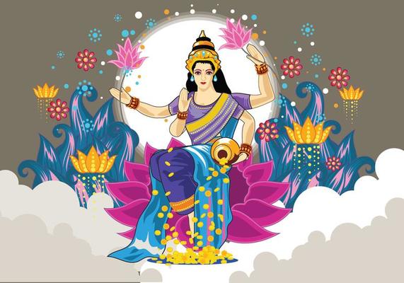 Goddess Lakshmi Cool Colors Vector