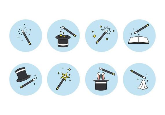 Magic Stick and Element Icons Set