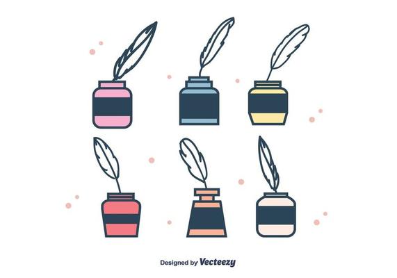 Set Of Inkwells Line Vector