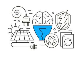 Los iconos de la Nueva Energía y Reciclaje fina línea diseñada vector