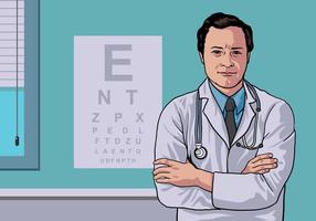 Eye Doctor Standing in Clinic Vector