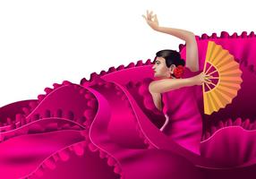 Negrita bailarín español rosado con el ventilador del vector