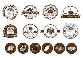 Los granos de cacao y café de vectores de etiquetas
