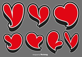 Vector conjunto de colores rojo calcomanías de corazones
