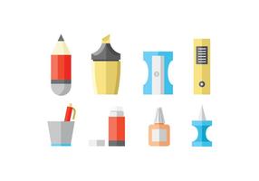 Flat Stationery and Office Supply Icons vector