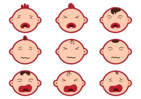 Crying Baby Face Sticker Vectors