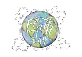 Watercolor Illustration World with Earth Day Lettering Vector