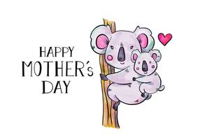 Cute Koala Mom And Son In Tree With Lettering To Mother's Day vector