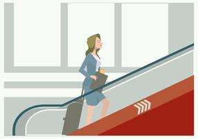 Las mujeres de negocios en el vector de la escalera móvil del aeropuerto