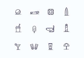 Beach Icons in Outline Style