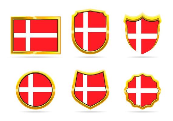 Golden Frame Denmark Flag Badge Vectors