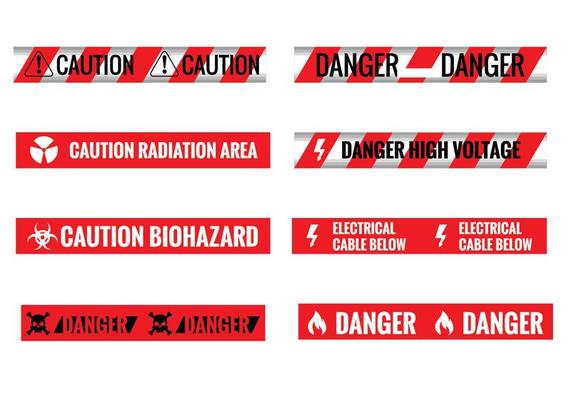 Set of Different Seamless Red and White Caution Tapes