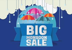 Monsoon Season Raining Drops with Umbrella Vector