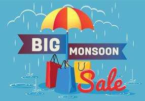 Sale Poster for Monsoon Season with Rain Drops with Shopping bag and Umbrella vector