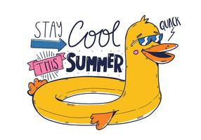 Divertido personaje del pato salvavidas con gafas de sol con la cita de verano