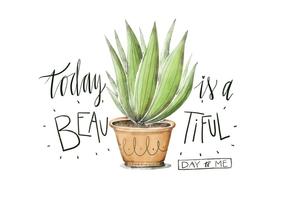 Cute Plant Illustration Watercolor With Lettering Quote vector