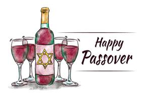 Watercolor Passover Diner With Cups and Wine vector