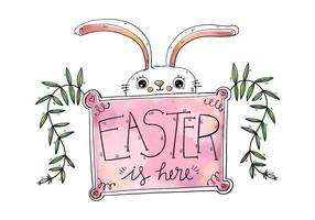 Cute White Bunny With Pink Sign Easter Day vector