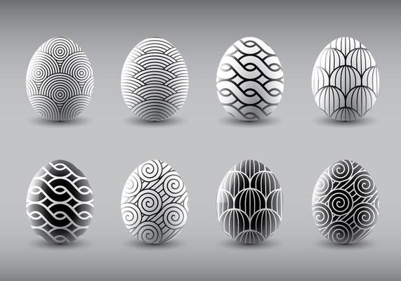 Trendy Black and White Easter Eggs Vectors 